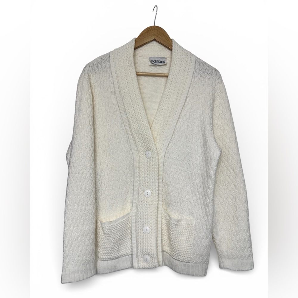 Vintage 90s Cream Cable Knit Cardigan Made in Canada